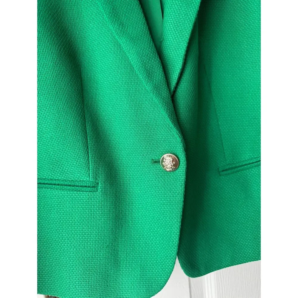 Ann Taylor Women’s Blazer Size 8 Green Gold Textured Classic Tailored - Picture 3 of 8